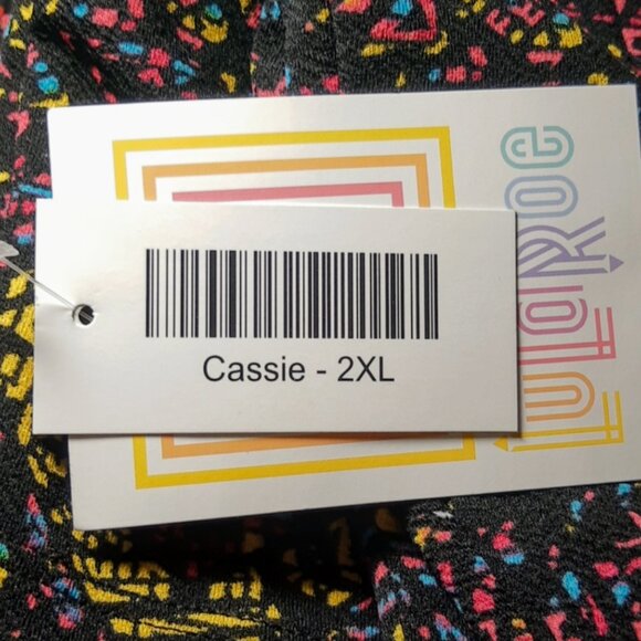 LuLaRoe Black, Pink, Blue and Yellow Geometric Pattern Cassie Skirt Size 2XL NWT - Picture 4 of 4